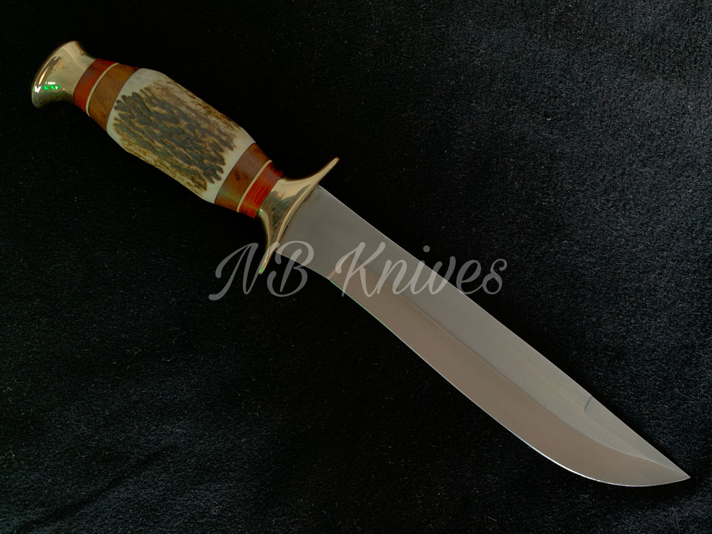 |NB KNIVES| CUSTOM HANDMADE D2 STEEL STAG HORN HUNTING KNIFE WITH LEATHER SHEATH