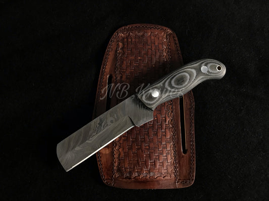 |NB KNIVES| CUSTOM HANDMADE DAMASCUS COWBOY BULL CUTTER KNIFE WITH LEATHER SHEATH