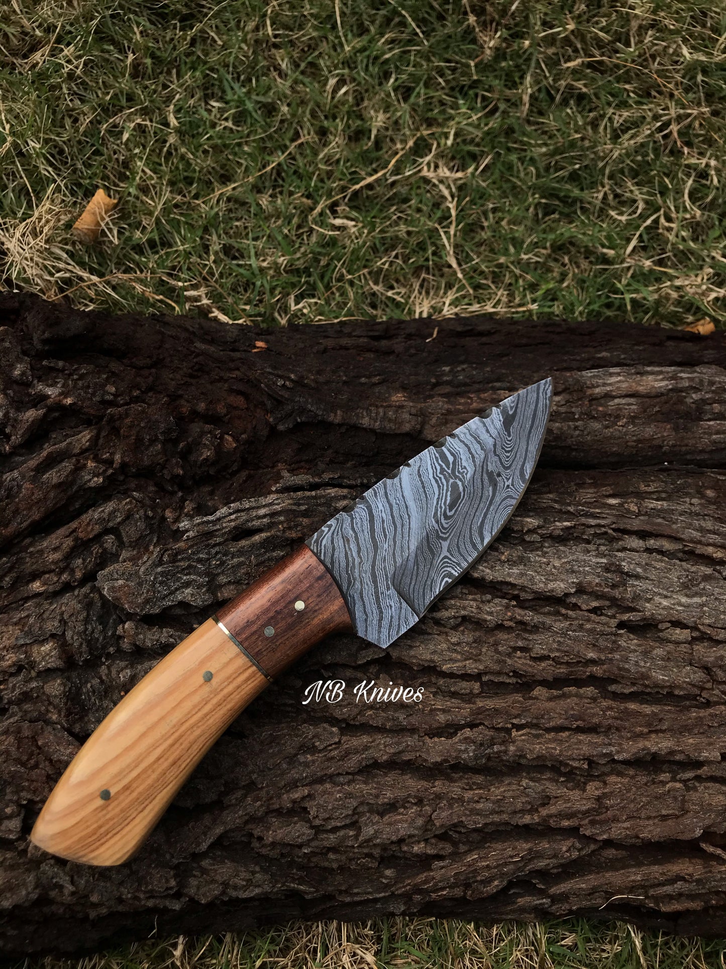 |NB KNIVES| CUSTOM HAND FORGED DAMASCUS STEEL HUNTING KNIFE "OLIVE WOOD"