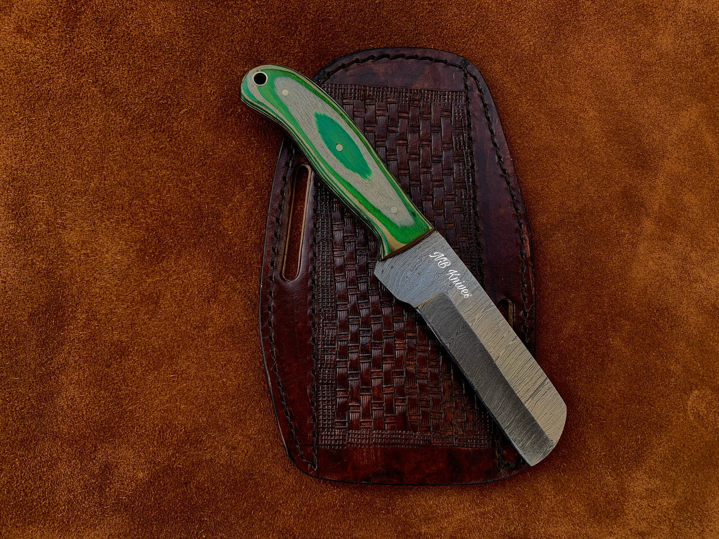 |NB KNIVES| CUSTOM HANDMADE DAMASCUS COWBOY BULL CUTTER KNIFE WITH LEATHER SHEATH