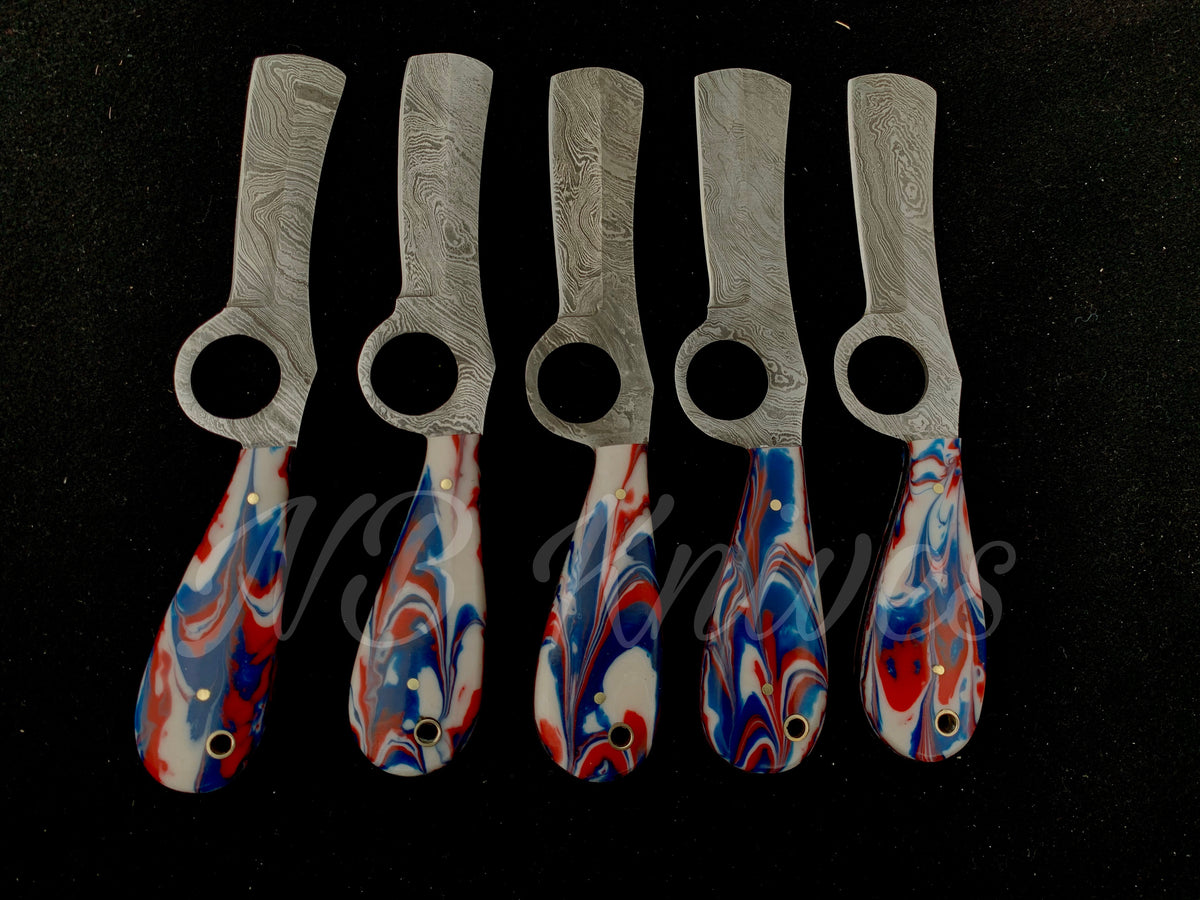 |NB KNIVES| CUSTOM HANDMADE LOT OF 5 COW BOY BULL CUTTER KNIVES WITH LEATHER SHEATH