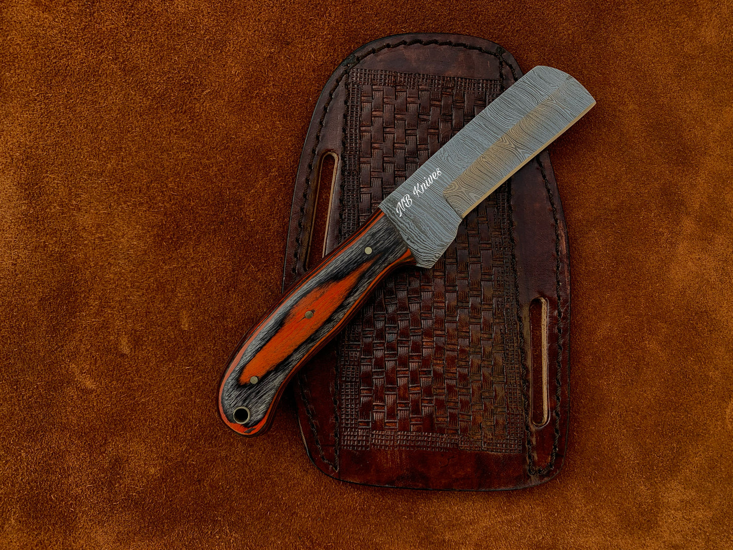 |NB KNIVES| CUSTOM HANDMADE DAMASCUS COWBOY BULL CUTTER KNIFE WITH LEATHER SHEATH