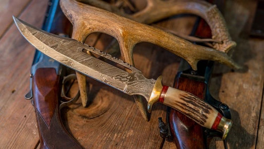 |NB KNIVES| CUSTOM HANDMADE DAMASSCUS STEEL STAG HORN HUNTING KNIFE WITH LEATHER SHEATH