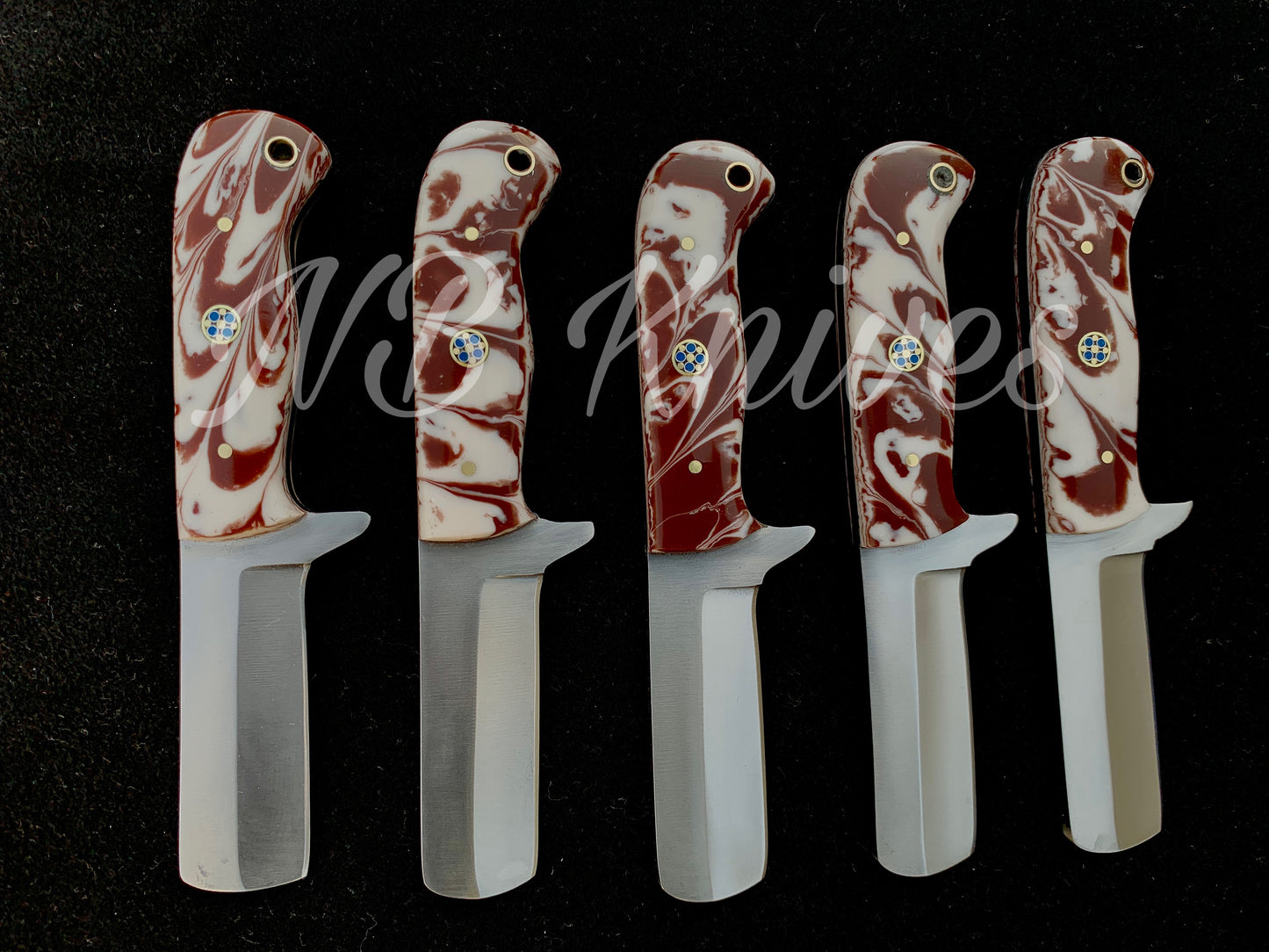 |NB KNIVES| CUSTOM HANDMADE LOT OF 5 COW BOY BULL CUTTER KNIVES WITH LEATHER SHEATH