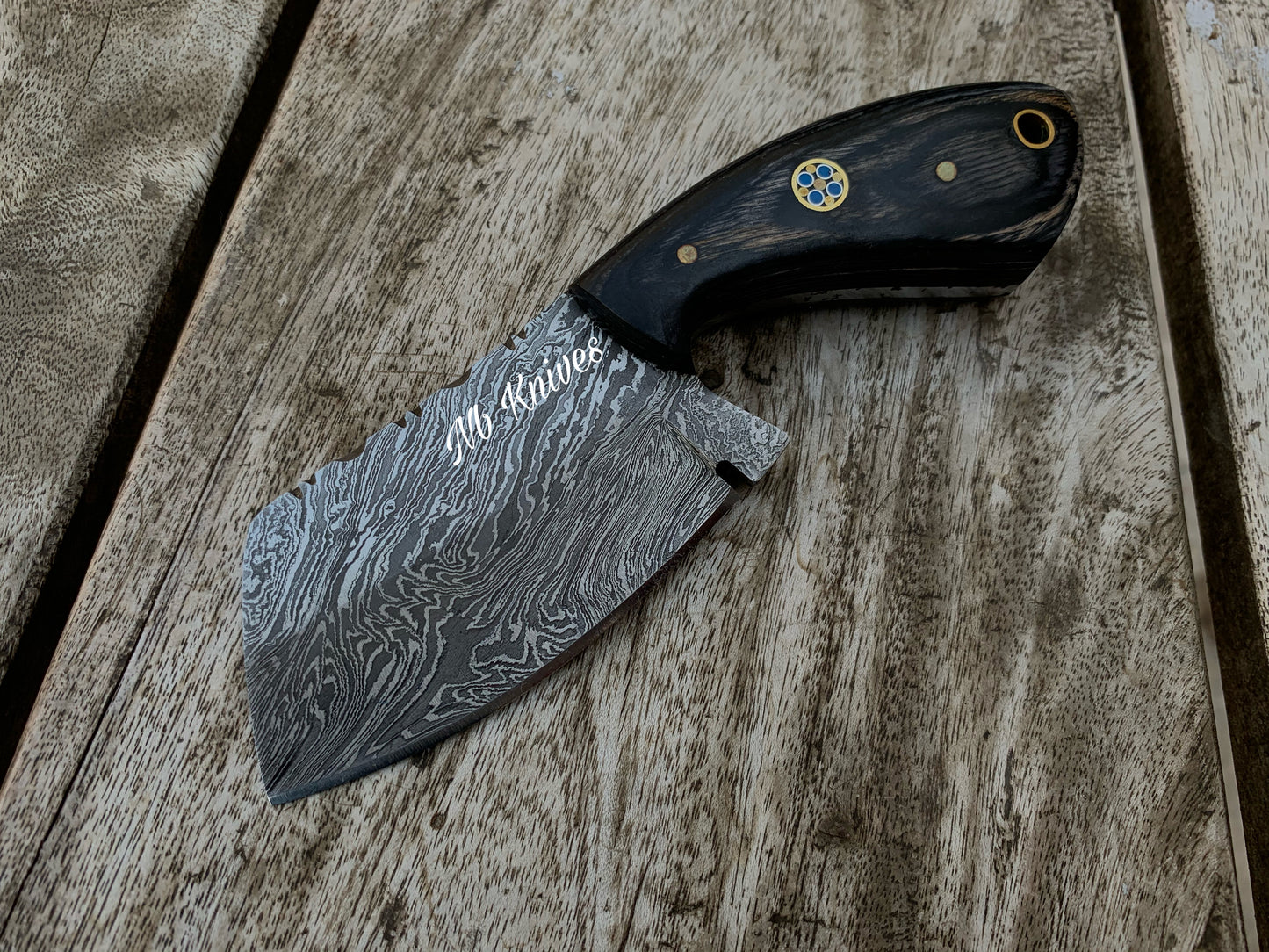 |NB KNIVES| CUSTOM HANDMADE DAMASCUS MINI CLEAVER KNIFE HANDLE HARDWOOD