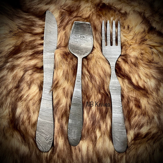 |NB KNIVES| CUSTOM HANDMADE DAMASCUS STEEL CUTLERY SET BEST GIFT