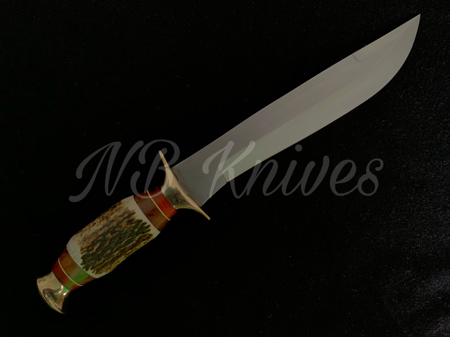 |NB KNIVES| CUSTOM HANDMADE D2 STEEL STAG HORN HUNTING KNIFE WITH LEATHER SHEATH