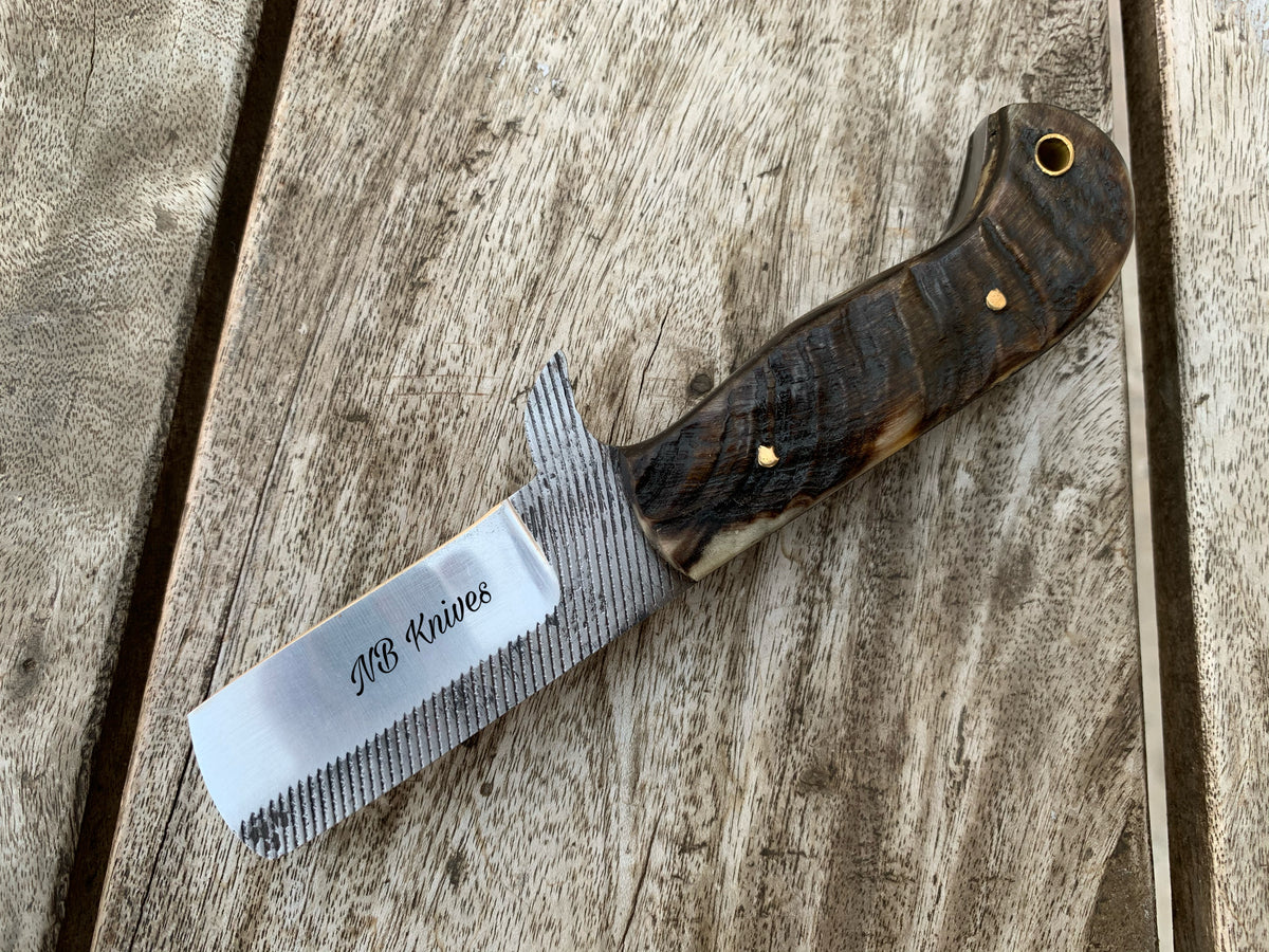 |NB KNIVES| CUSTOM HANDMADE COWBOY BULL CUTTER KNIFE WITH LEATHER SHEATH