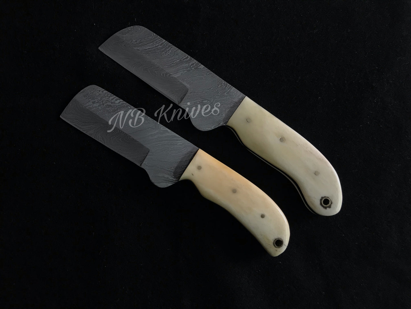 |NB KNIVES| CUSTOM HANDMADE LOT OF 2 COW BOY BULL CUTTER KNIVES WITH LEATHER SHEATH