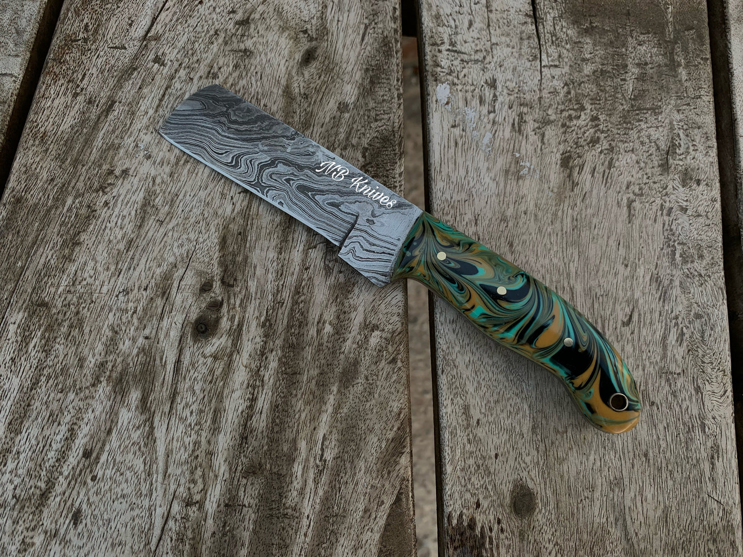 |NB KNIVES| CUSTOM HANDMADE DAMASCUS COWBOY BULL CUTTER KNIFE WITH LEATHER SHEATH