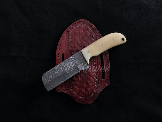 |NB KNIVES| CUSTOM HANDMADE COWBOY BULL CUTTER KNIFE WITH LEATHER SHEATH