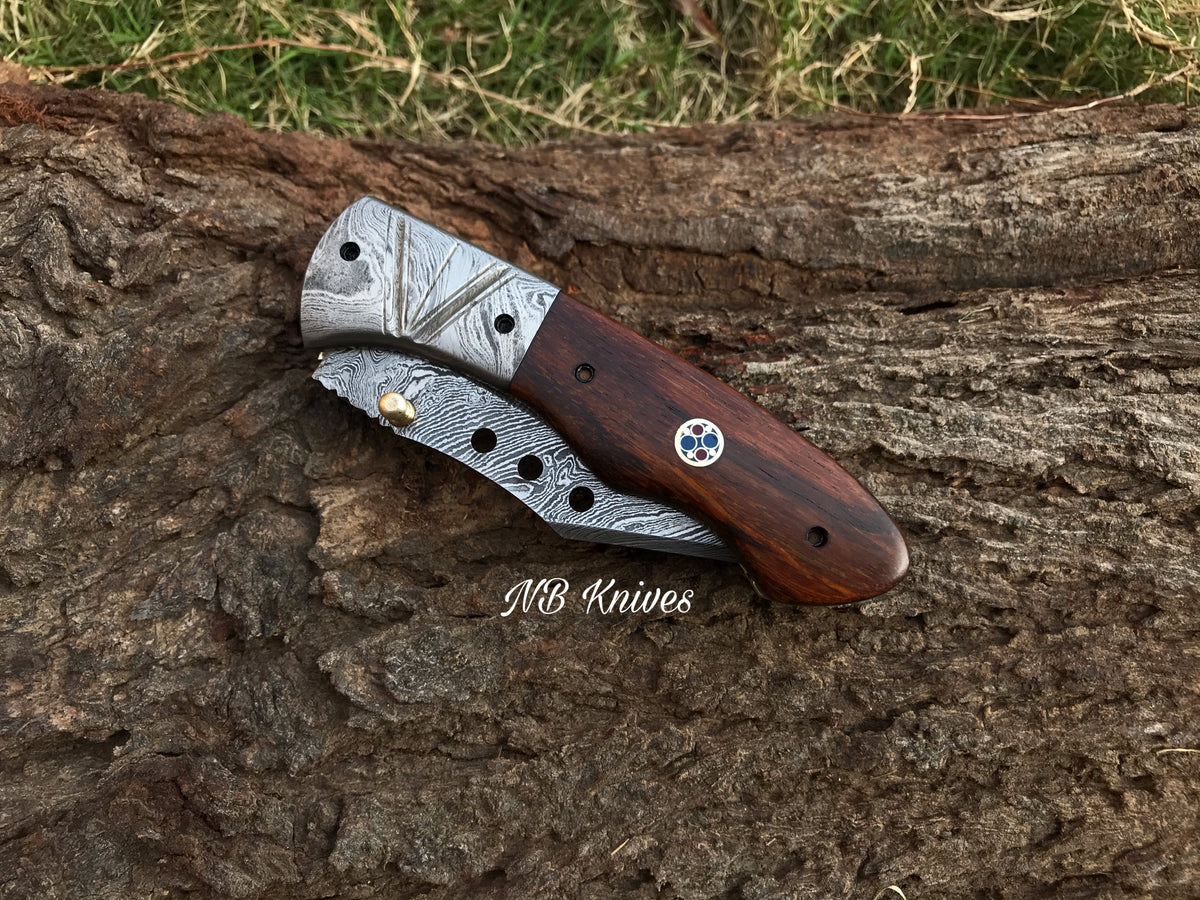 |NB KNIVES| CUSTOM HANDMADE DAMASCUS FOLDING KNIFE WITH POCKET CLIP