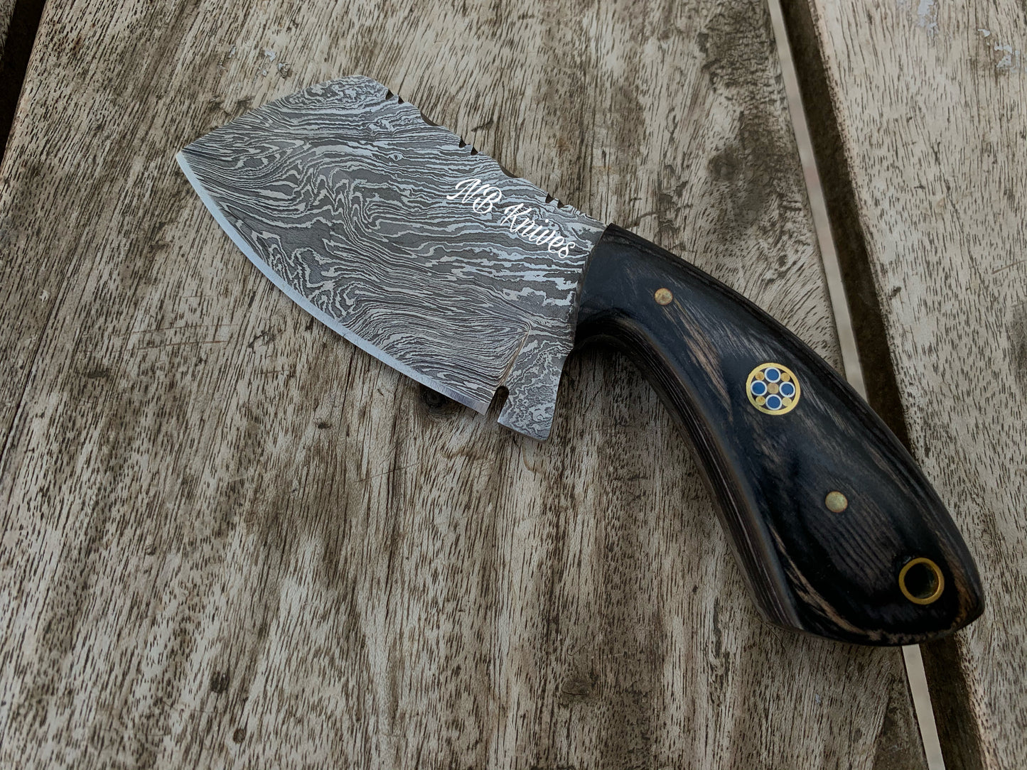 |NB KNIVES| CUSTOM HANDMADE DAMASCUS MINI CLEAVER KNIFE HANDLE HARDWOOD