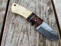 |NB KNIVES| CUSTOM HANDMADE DAMASCUS SKINNER KNIFE HANDLE ROSEWOOD & CAMEL BONE