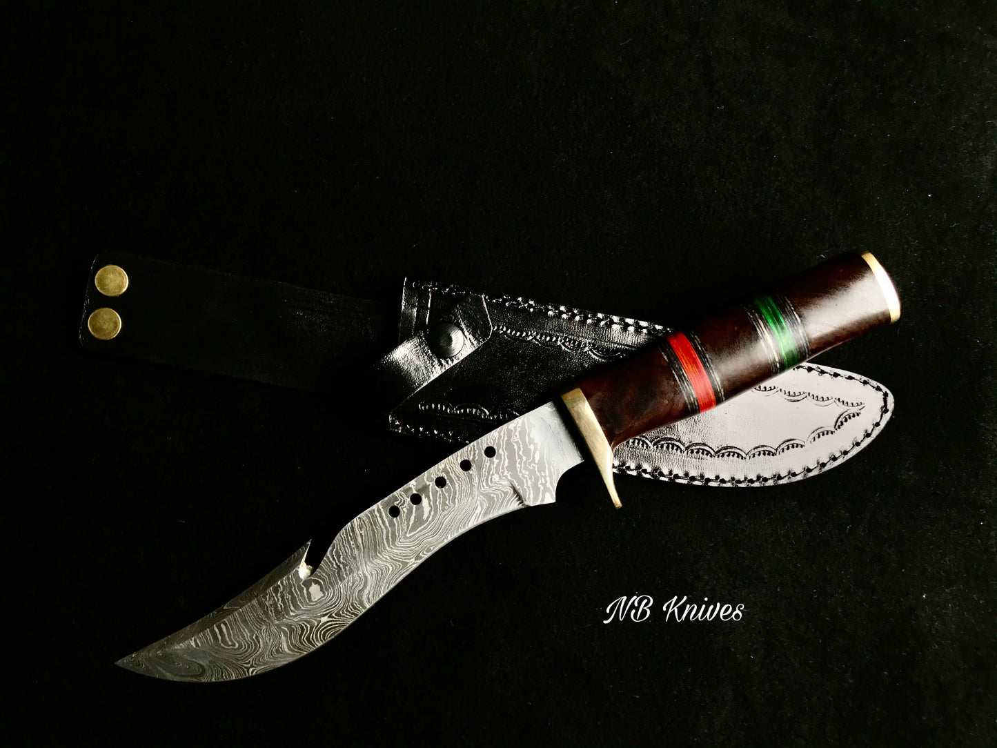 |NB KNIVES| CUSTOM HANDMADE DAMASCUS STEEL HUNTING KNIFE WITH LEATHER SHEATH