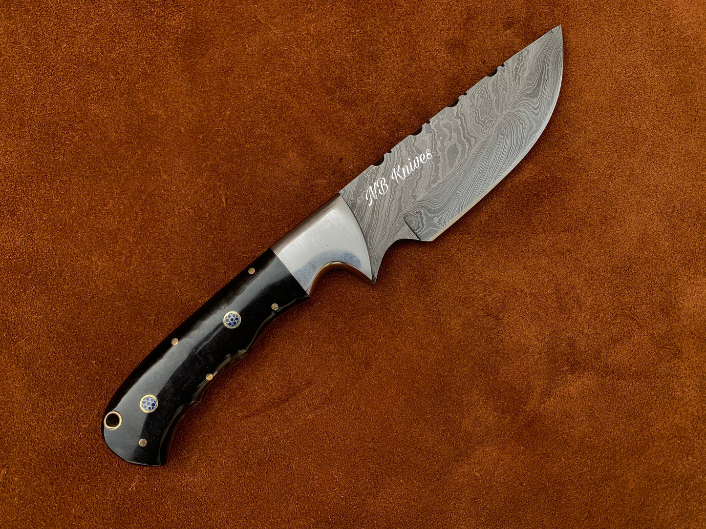 |NB KNIVES| CUSTOM HANDMADE DAMASCUS STEEL SKINNER KNIFE HANDLE BLACK HORN