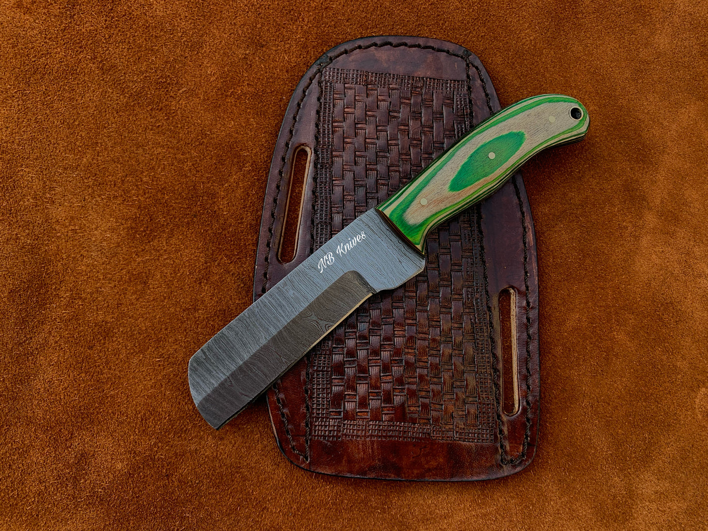 |NB KNIVES| CUSTOM HANDMADE DAMASCUS COWBOY BULL CUTTER KNIFE WITH LEATHER SHEATH