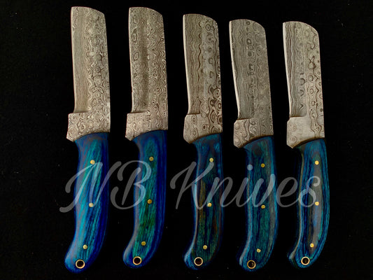 |NB KNIVES| CUSTOM HANDMADE LOT OF 5 COW BOY BULL CUTTER KNIVES WITH LEATHER SHEATH