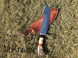 CUSTOM HANDMADE D2 STEEL STAG HORN HUNTING KNIFE WITH LEATHER SHEATH