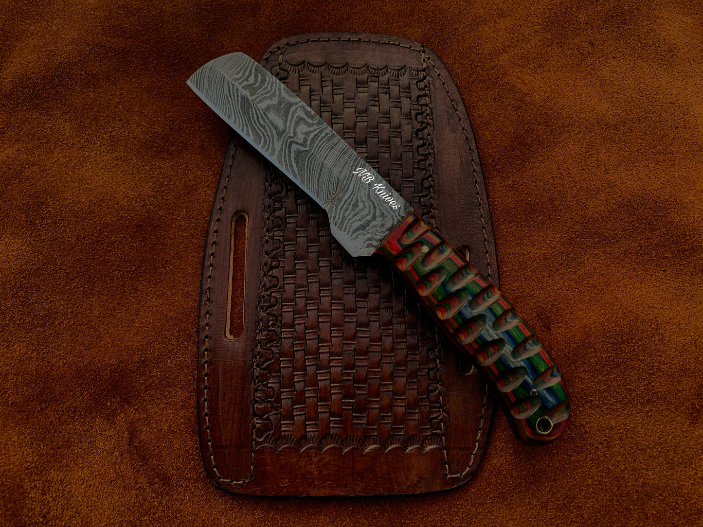 |NB KNIVES| CUSTOM HANDMADE DAMASCUS COWBOY BULL CUTTER KNIFE WITH LEATHER SHEATH