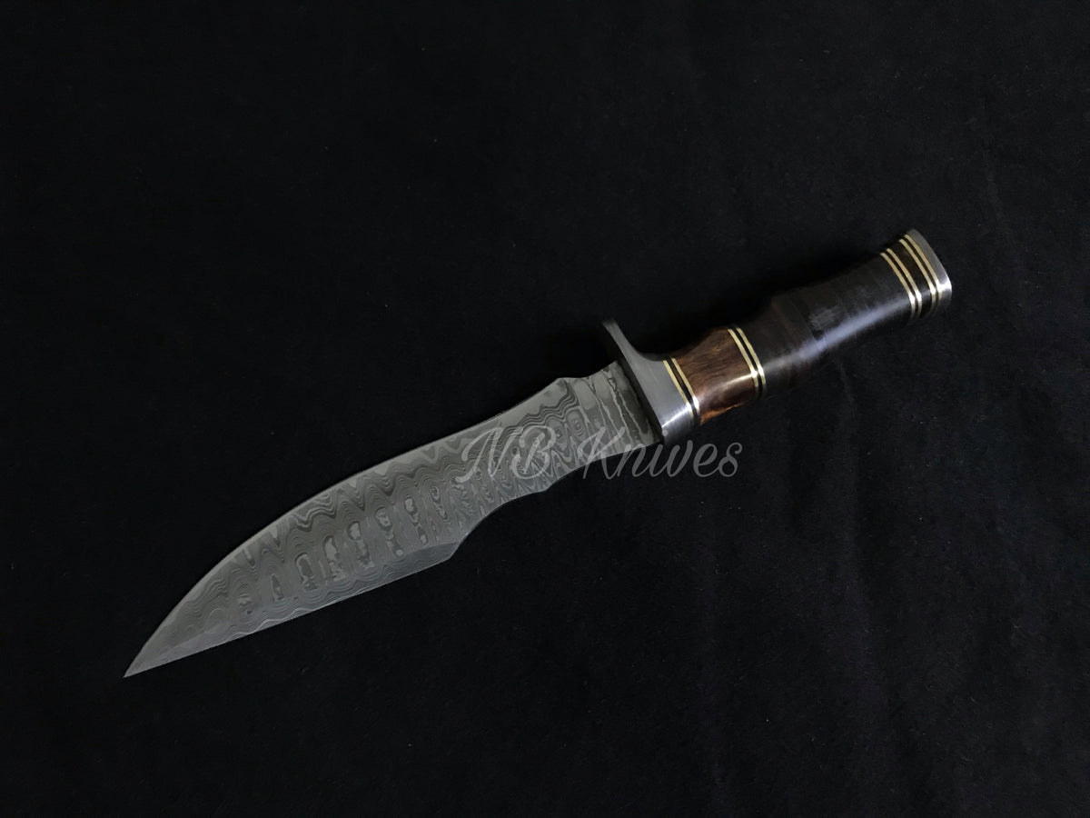 |NB KNIVES| CUSTOM HANDMADE DAMASCUS STEEL HUNTING KNIFE WITH LEATHER SHEATH