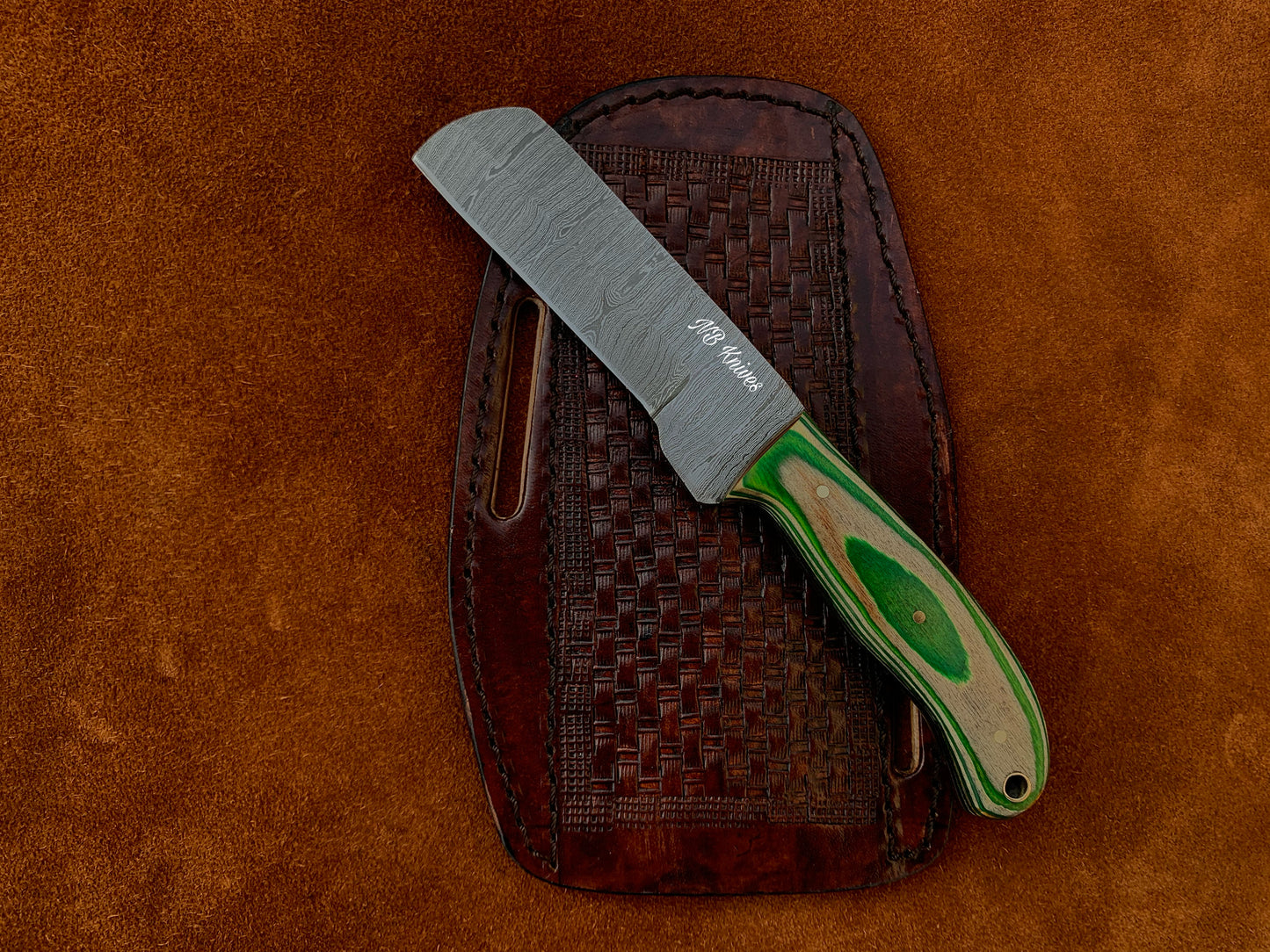 |NB KNIVES| CUSTOM HANDMADE DAMASCUS COWBOY BULL CUTTER KNIFE WITH LEATHER SHEATH
