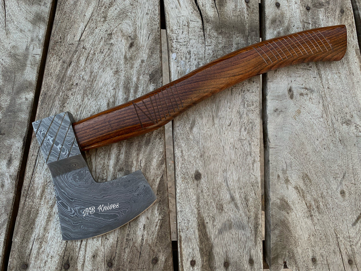 |NB KNIVES| CUSTOM HAND FORGED DAMASCUS STEEL AXE HANDLE ROSEWOOD