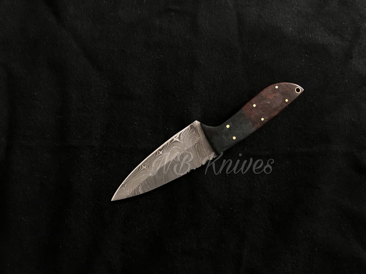 Twisted Damascus Skinner Knife with Rosewood & Hardwood Bolster