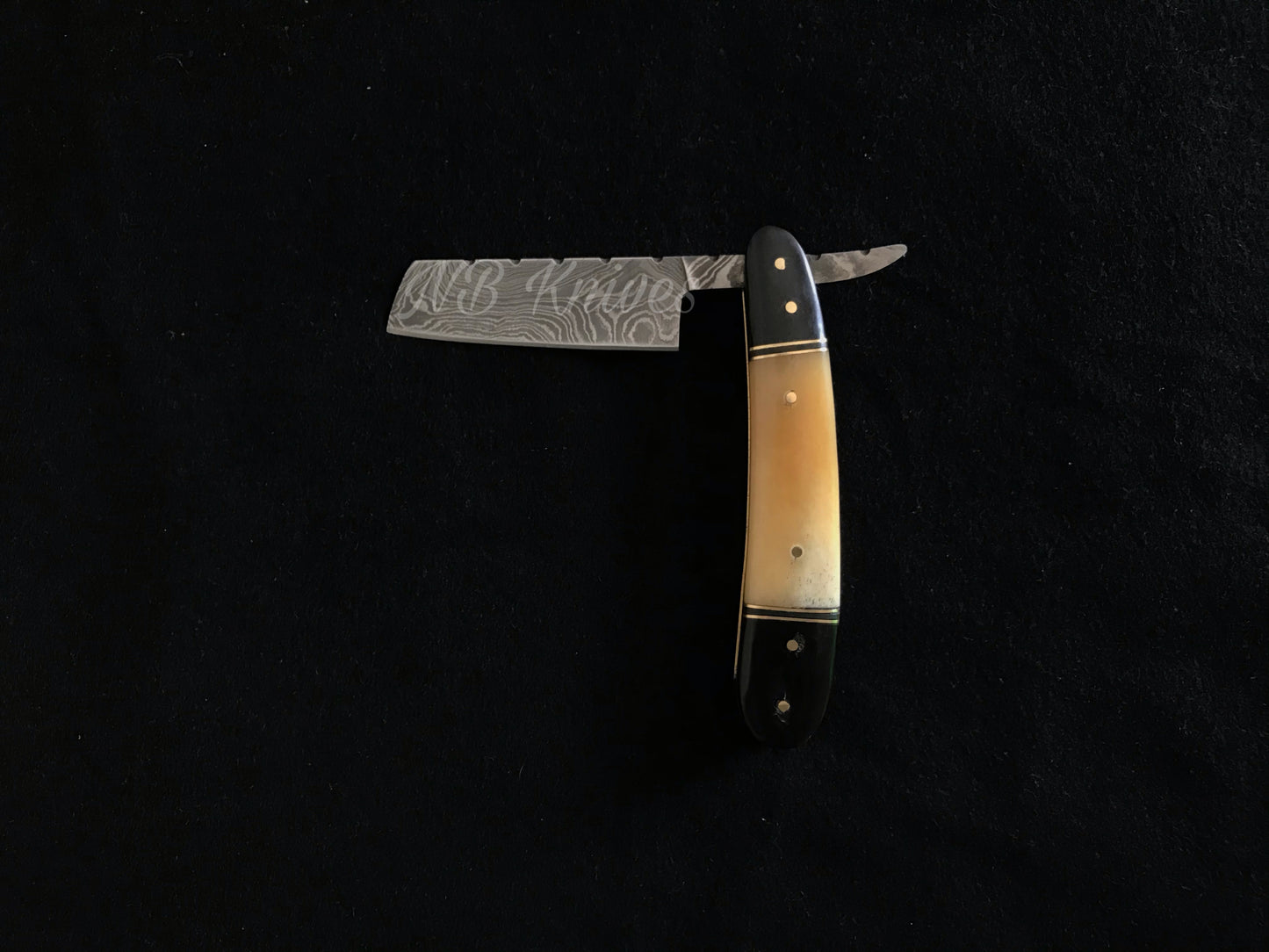 |NB KNIVES| CUSTOM HANDMADE DAMASCUS RAZOR WITH LEATHER SHEATH