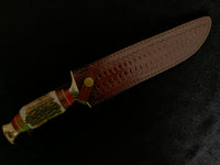 |NB KNIVES| CUSTOM HANDMADE D2 STEEL STAG HORN HUNTING KNIFE WITH LEATHER SHEATH