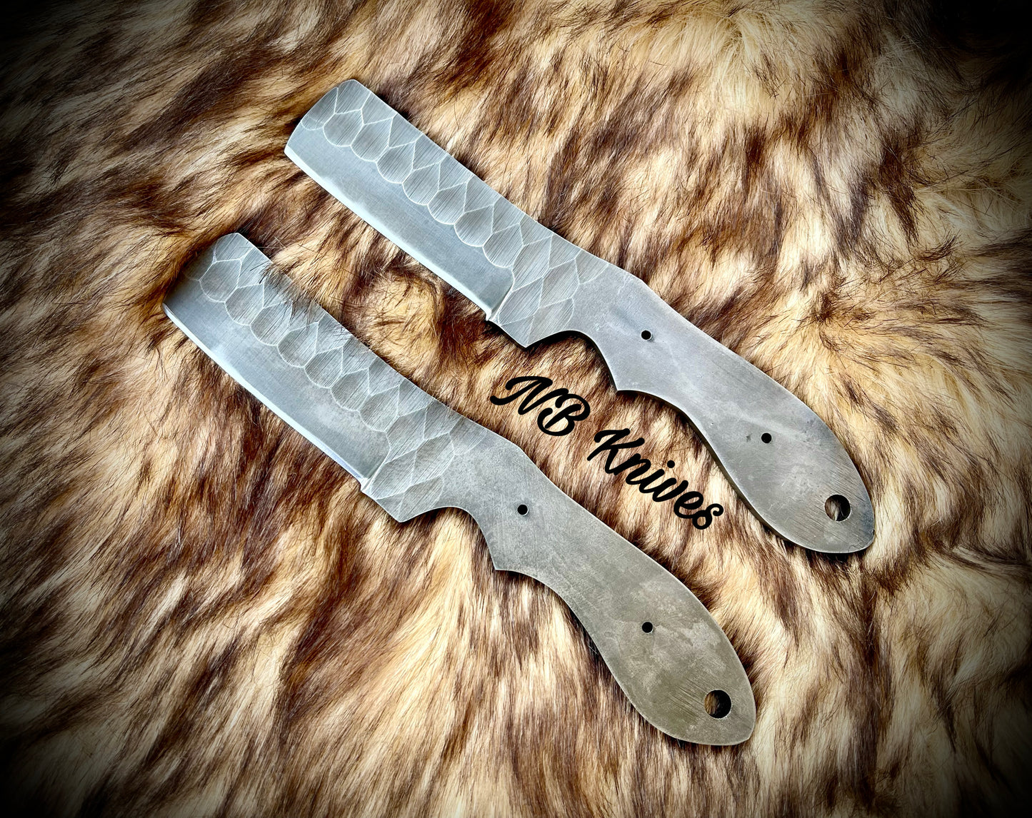 |NB KNIVES| CUSTOM HANDMADE LOT OF 2 1095 HIGH CARBON STEEL BULL CUTTER BLANK BLADES WITH LEATHER SHEATHS