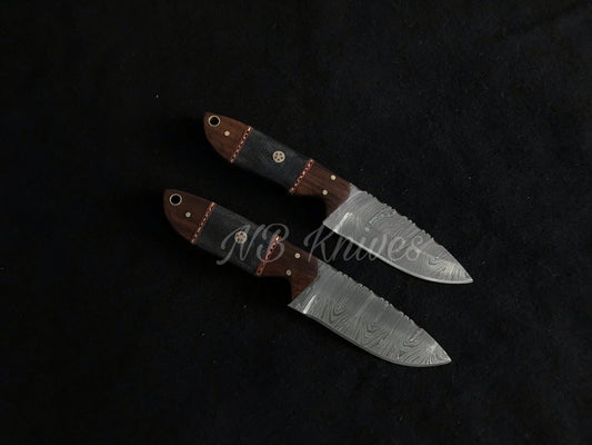Handmade Damascus Hunting Knife Set with Rosewood & Micarta Handles