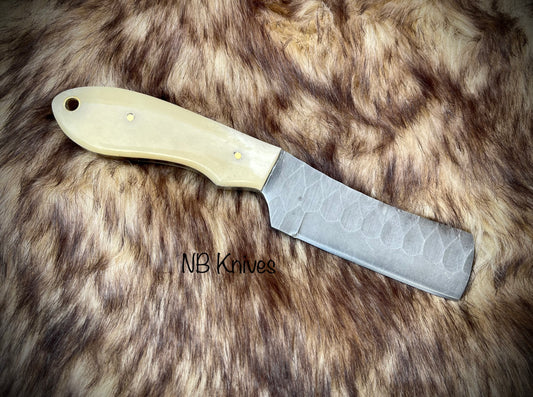 Handcrafted 1095 Steel Sculpted Bull Cutter Knife with Cow Bone Handle