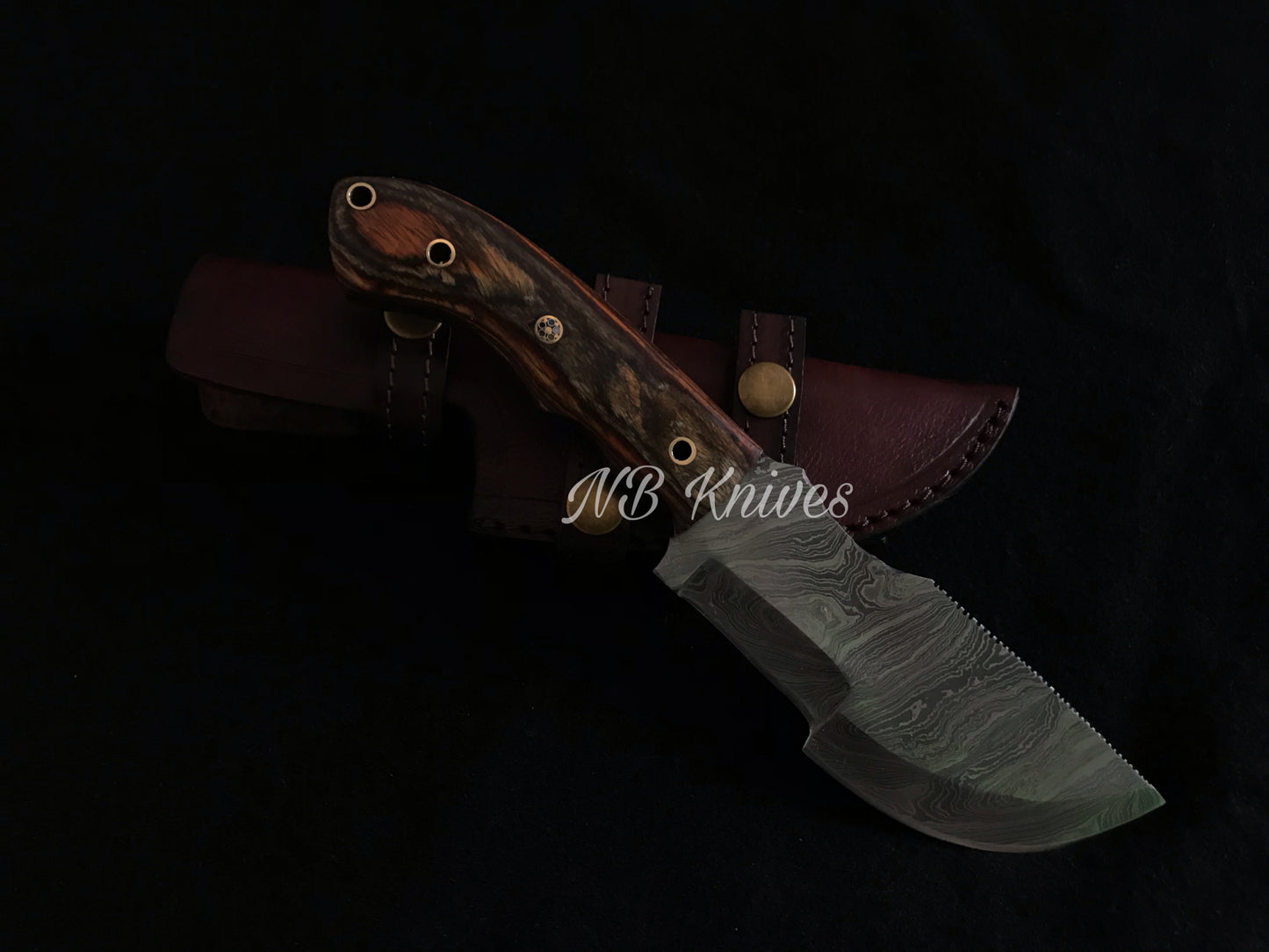 |NB KNIVES| Custom Handmade Damascus Tracker Knife With Leather Sheath