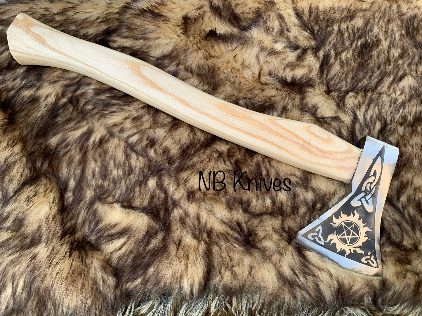 |NB KNIVES| Custom Gift Forged Carbon Steel Viking Axe with Rose Wood Shaft, Viking Bearded Camping Axe, Best Birthday&Anniversary Gift For Him,