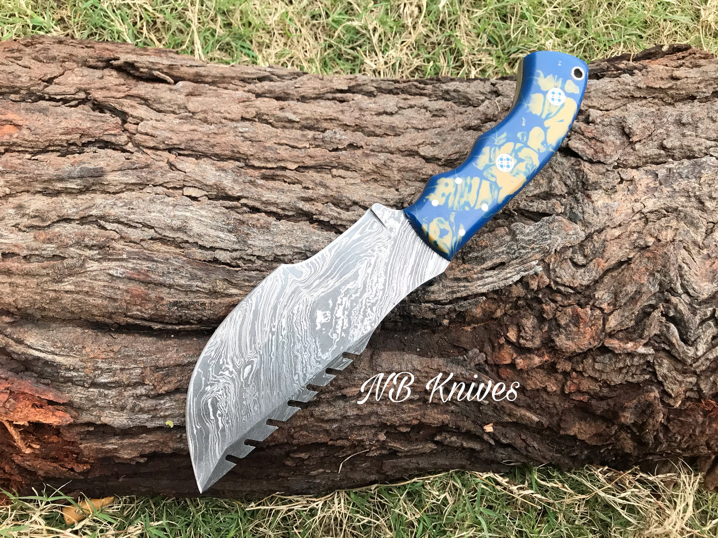 |NB KNIVES| CUSTOM HANDMADE DAMASCUS TRACKER KNIFE WITH LEATHER SHEATH
