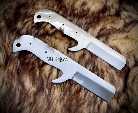 |NB KNIVES| CUSTOM HANDMADE LOT OF 2 D2 STEEL BULL CUTTER BLANK BLADES WITH LEATHER SHEATHS
