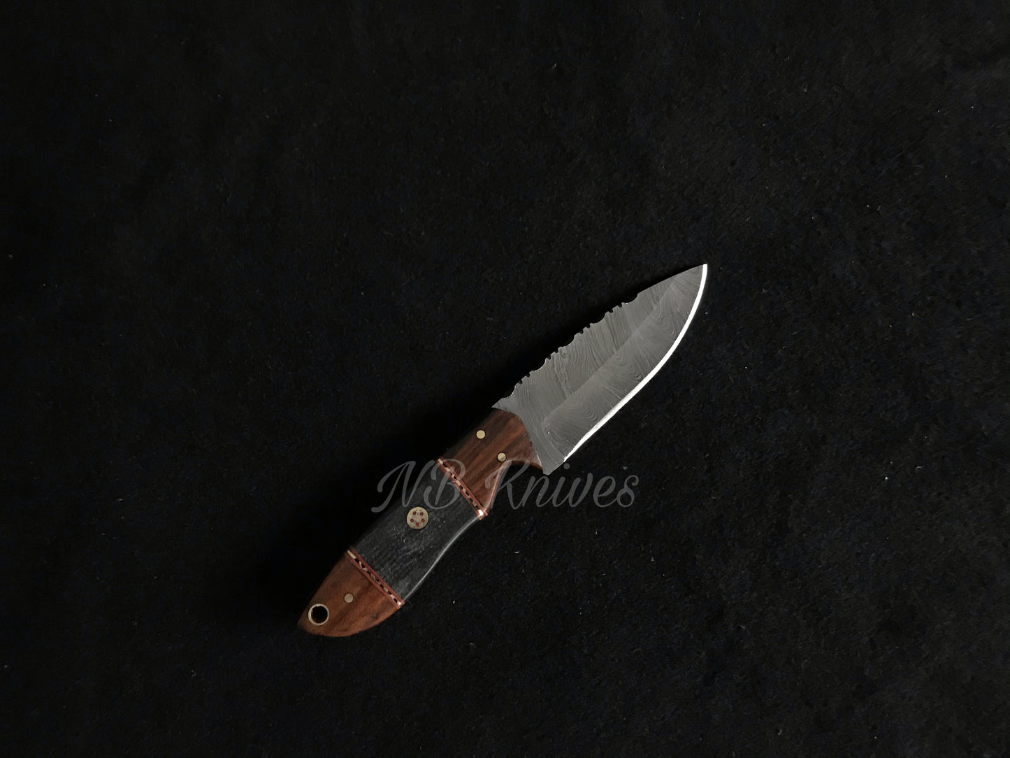 |NB KNIVES| Custom Handmade Damascus Hunting Knife Handle Rose wood and Micarta