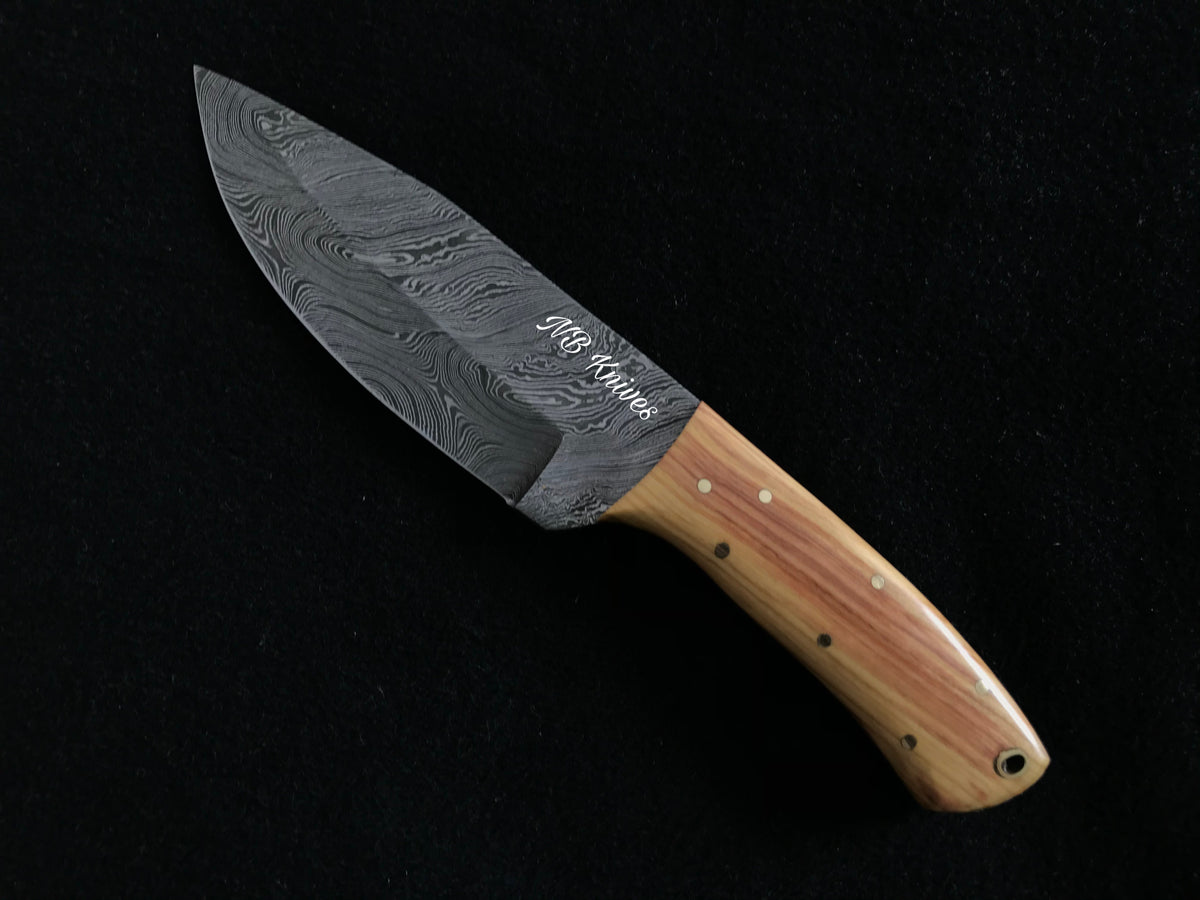 Damascus Steel Skinner Knife with Olive Wood Handle