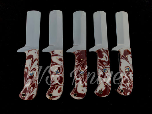 |NB KNIVES| CUSTOM HANDMADE LOT OF 5 COW BOY BULL CUTTER KNIVES WITH LEATHER SHEATH