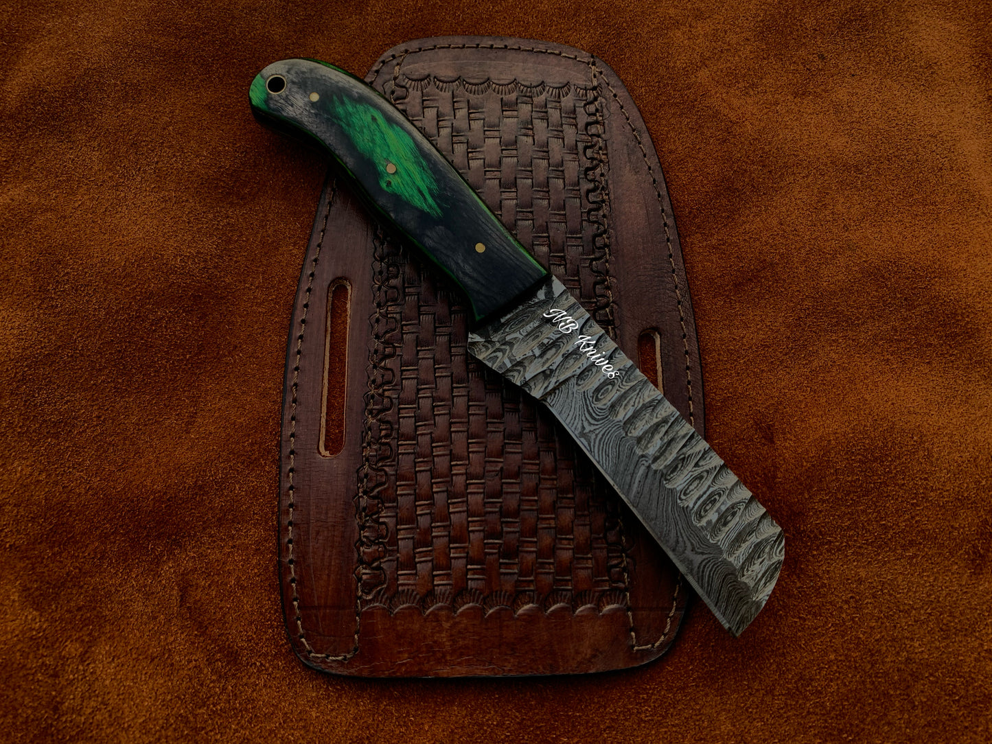 |NB KNIVES| CUSTOM HANDMADE DAMASCUS COWBOY BULL CUTTER KNIFE WITH LEATHER SHEATH