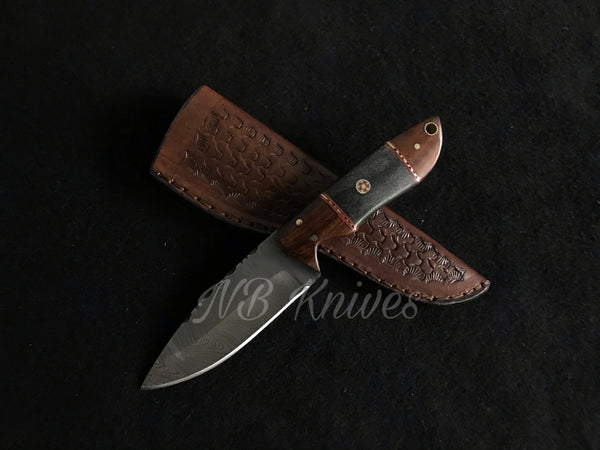 |NB KNIVES| Custom Handmade Damascus Hunting Knife Handle Rose wood and Micarta