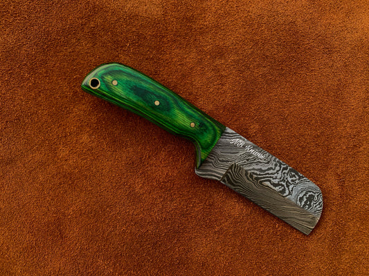 Pakka Wood Handle Damascus Cowboy Bull Cutter Knife with Leather Sheath