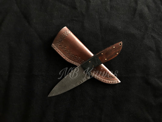 Twisted Damascus Skinner Knife with Rosewood & Hardwood Bolster