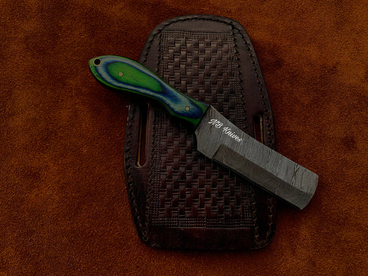 Handmade Damascus Cowboy Bull Cutter Knife with Pakka Wood Handle