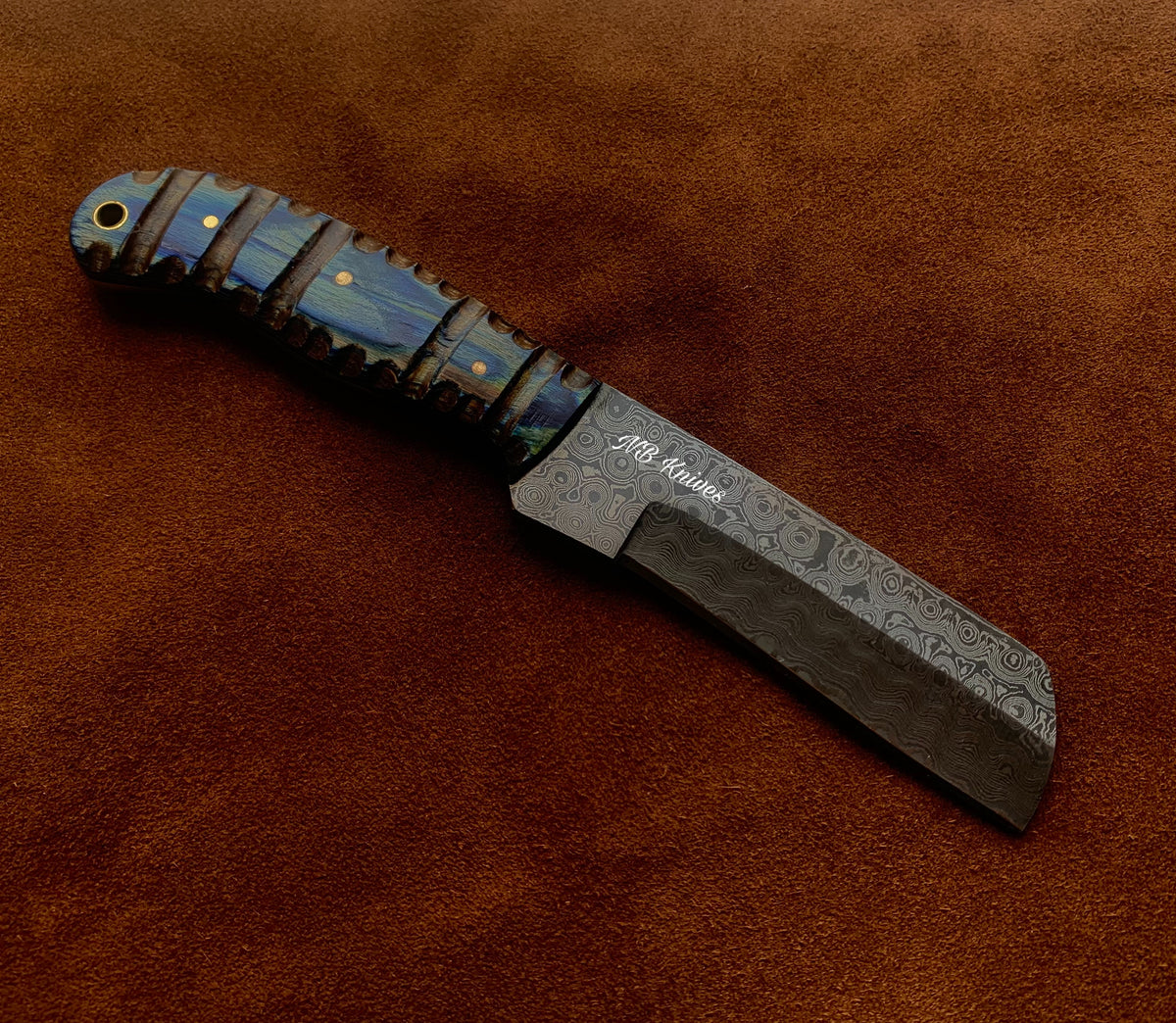 |NB KNIVES| CUSTOM HANDMADE DAMASCUS COWBOY BULL CUTTER KNIFE WITH LEATHER SHEATH