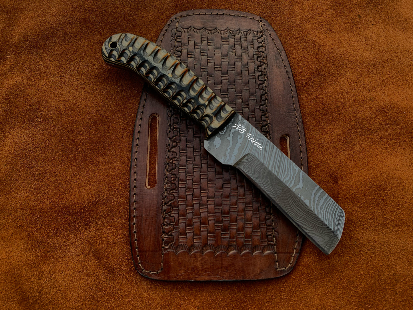|NB KNIVES| CUSTOM HANDMADE COWBOY BULL CUTTER KNIFE WITH LEATHER SHEATH