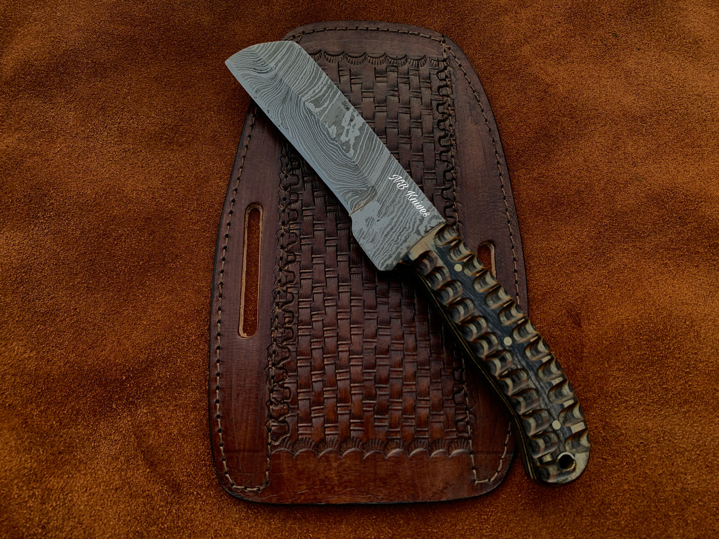 |NB KNIVES| CUSTOM HANDMADE COWBOY BULL CUTTER KNIFE WITH LEATHER SHEATH