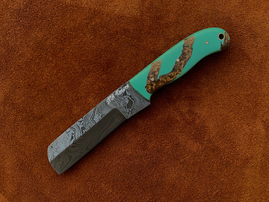 |NB KNIVES| CUSTOM HANDMADE DAMASCUS COWBOY BULL CUTTER KNIFE WITH LEATHER SHEATH