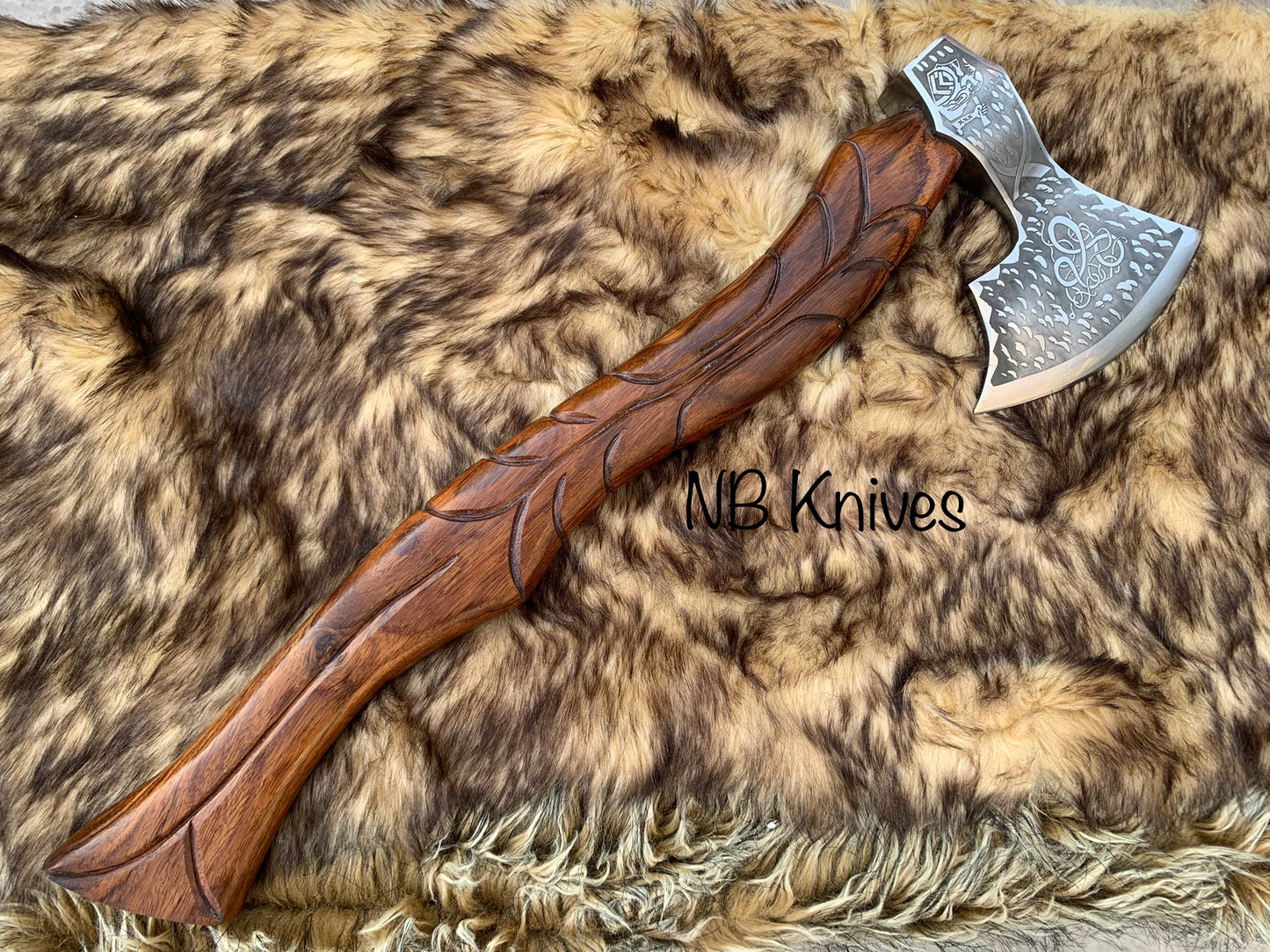 |NB KNIVES| Custom Gift Forged Carbon Steel Viking Axe with Rose Wood Shaft, Viking Bearded Camping Axe, Best Birthday&Anniversary Gift For Him,